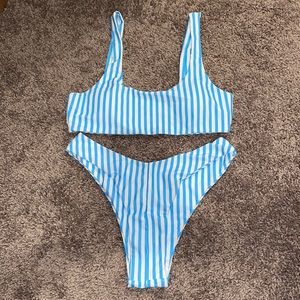 Blue & White Striped Bathing Suit